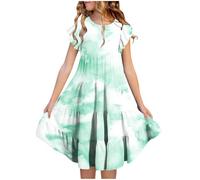 Summer Dress Girls Elegant Ruffle Short Sleeve Party Dresses Children Gradient Color A Line Swing Casual Long Dress Ruffles Princess Cotton Loose Holiday Beach Dresses
