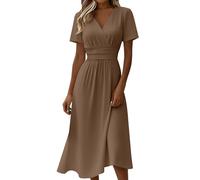 Summer Dress Ladies Casual Dresses for Women Short Sleeve V Neck Sundresses Evening Fall Going Out UK Beach Pink Long Formal Yellow Older Lady Cream Wedding Guest Strappy The Alternative Hippy
