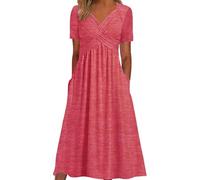 Summer Dress Lady Womens Wrap Print High Waist Women's Ruched Dresses Vintage Flowy Beach Holiday Sundress Midi/Short Various Styles Available Must-Have for Girls Watermelon Red