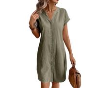 Summer Dress Milkmaid Dresses Summer Dress for Women Over 50 UK Women's Summers Casual Solid Color Short Sleeve Mini Shirt Dresses Neck Short Beach Sundress Holiday Boho Dress for (Green, L)