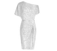 Summer Dress Short Women's Sequin Sparkly Glitter Club Dress One Shoulder Ruched Bodycon Dress Dance Dresses Women, White, M