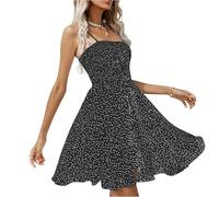 Summer Dress Women UK, Womens Boho Floral Printed Dress Summer Sleeveless Adjustable Strap Beach Mini Dresses for Party Holiday Date Wedding Guest Gifts for Women,Black,S,u376k