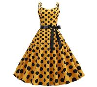Summer Dress Women's Dress Summer Dresses Women's Polka Dot Vintage 1950s Halterneck Skirt Dress Cocktail Swing Winter A Line, yellow, S
