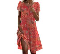Summer Dress Women's Knee-Length Floral Dress Women's Boho Summer Scoop Neck Patterned Print Midi Dress Short Sleeve Floral Dress Casual Ball Dress Fashion Tunic Dress Comfortable Casual Dresses Party