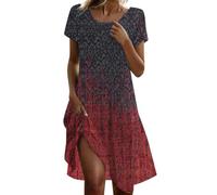Summer Dress Women's Knee-Length Floral Dress Women's Boho Summer Scoop Neck Patterned Print Midi Dress Short Sleeve Floral Dress Casual Ball Dress Fashion Tunic Dress Comfortable Casual Dresses Party