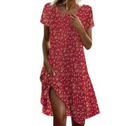 Summer Dress Women's Knee-Length Floral Dress Women's Boho Summer Scoop Neck Patterned Print Midi Dress Short Sleeve Floral Dress Casual Ball Dress Fashion Tunic Dress Comfortable Casual Dresses Party
