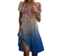 Summer Dress Women's Knee-Length Floral Dress Women's Boho Summer Scoop Neck Patterned Print Midi Dress Short Sleeve Floral Dress Casual Ball Dress Fashion Tunic Dress Comfortable Casual Dresses Party
