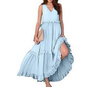 Summer Dress Women's Long Boho Dress Women's Ruffle Dress Sleeveless V-Neck Dress Long Tank Dress Tiered Ruffle Maxi Dresses Plain Sexy Ball Dress Comfortable Tunic Dress Loose Casual Dresses