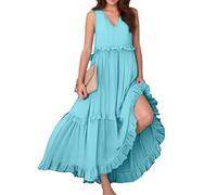 Summer Dress Women's Long Boho Dress Women's Ruffle Dress Sleeveless V-Neck Dress Long Tank Dress Tiered Ruffle Maxi Dresses Plain Sexy Ball Dress Comfortable Tunic Dress Loose Casual Dresses