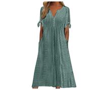 Summer Dress Women's Long Dress A Line Women's Party Dress Sexy V-Neck Mini Dress Elegant Hollow Embroidered Ruffle Dresses Short Sleeve Loose Ball Dress Casual Tunic Dress Comfortable Casual Dresses