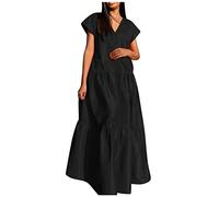 Summer Dress Women's Long Dress Women's Elegant Maxi Dress Sexy V-Neck Short Sleeve Dresses Tiered Holiday Dress Cocktail Dress Plain Flowing Ball Dress Chic Tunic Dress Casual Casual Dresses