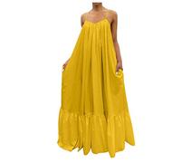 Summer Dress Women's Long Dresses Length Ankle Strap Dress Spaghetti Straps Beach Dresses Solid Casual Dress Casual Dress Relaxed Breathable Sexy Dress Sleeveless Backless Maxi Dresses, yellow, S