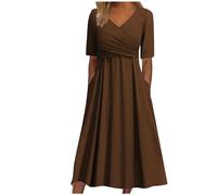 Summer Dress Women's Long Maxi Dress Women's Elegant Dress Sexy V Neck Pleated Dress Short Sleeve Mini Dress Loose Retro Plain Ball Dress Light Tunic Dress Flowing Casual Dresses Party Dress