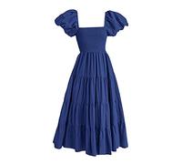 Summer Dress Women's Mid Length Flowy Summer Dress Short Sleeve Ruffle Solid Color Casual Pleated Loose Fit Swing Chic And Elegant Everyday Comfortable Basic A-Line Dress
