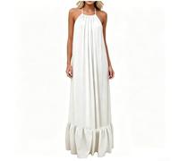 Summer Dress Women's Off Shoulder Maxi Dress Linen (White XL)