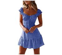 Summer Dress Women's Sexy Mini Dress Women's Summer Short Dresses Women's Elegant Floral Pattern Summer Dresses High Waist Short Sleeve Vintage Party Mini Dress Valance Party Dress Pareos & Beach