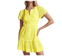 Summer Dress Women's Short Dress A Line Women's Ball Dresses V-Neck Mini Dress Hollow Embroidered Ruffle Dresses Bodycon Ball Dress Casual Tunic Dress Comfortable Casual Dresses Party Dress