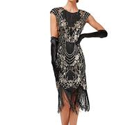 Summer Dresses for Girls Funeral Dress Coronation Gifts Climbing Vintage Sexy Sleeveless 1920s Sequin Beaded Tassels Party Night Flapper Gown Dress (Gold #7, XXL) Womens Clothing Sale Clearance UK