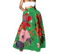 Summer Dresses for Women 2025 Ladies' Fashion Printed Large Swing Skirt Loose Pocket Half Length Skirt Black Dress for Women (Green, S)