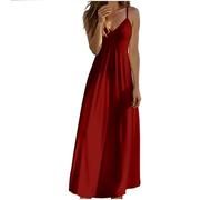 Summer Dresses for Women 2025 Vacation Casual Plus Size Maxi Sun Dress Trendy Flowy Beach Long Spaghetti Strap Wine Dress for Women UK Size S-XXL