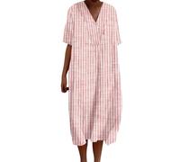 Summer Dresses for Women 2025 Women's Art Print Casual Flowing Dress with Pockets V Neck Dress midi Dresses for Women (Red, XXXL)