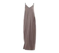 Summer Dresses for Women 2025 Women's Solid Color Loose Pocket Long Skirt Vest Dress Sexy Suspender Skirt Black Dress for Women (Khaki, S)