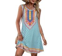 Summer Dresses for Women Beach Boho Sleeveless Vintage Floral Flowy Pocket Tshirt Tank Sundresses, Light Blue, M