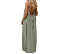 Summer Dresses for Women Casual Loose Backless Solid Color Sleeveless Beach Long Cami Dress Lounge Spaghetti Strap Maxi Dress Oversized Open Back Flowy Sundress Lightweight Swing Holiday Outfit