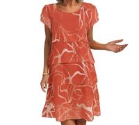 Summer Dresses for Women Elegant Chiffon Short Sleeve Floral Print Ruffle Tiered Hem Wedding Guest Dress Dressy Casual Above Knee Length Boho Beach Cocktail Party Outfits