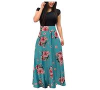Summer Dresses for Women Maxi Boho Dresses Vintage Floral Print Cocktail Dress Short Sleeve Casual Sunflower Print Bohemian Long O Neck High Waist A-Line Elegant Sundress for Holiday Beach Party
