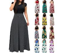 Summer Dresses for Women Maxi Boho Dresses Vintage Floral Print Cocktail Dress Short Sleeve Casual Sunflower Print Bohemian Long O Neck High Waist A-Line Elegant Sundress for Holiday Beach Party