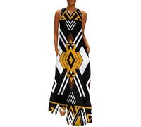 Summer Dresses for Women Native American Patterns Casual Sleeveless Long Dress Ethnic Style Ladies Beach Maxi Dress with Pockets