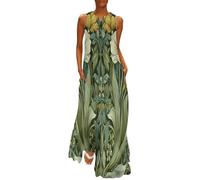 Summer Dresses for Women Party Elegant Boho Vintage William Morris Style Tulips Print Dress V-Neck Sleeveless Maxi Dresses Ladies Trendy Dress Beach Empire Waist A-Line Sundress Dark Green
