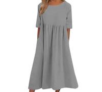 Summer Dresses for Women Plus Size Linen Outfits Oversized Casual Summer Loose Cotton Maxi Dresses with Pockets (GY1, XXXL)