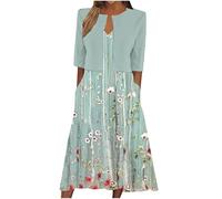 Summer Dresses for Women Two-Piece Printed V-Neck Elegant A Line Tank Dress and Half Sleeve Cardigan Tops Set Suit