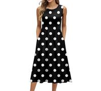 Summer Dresses for Women UK 2025 Fashionable Polka Dot Print Tank Midi Dresses Casual Plus Size Sleeveless Crewneck Sundress,Short Wedding Guest Dress Mesh Dress Boho Maxi Dress Chiffon,u1453k Black