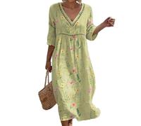 Summer Dresses for Women UK Abstract Print Maxi Dress V Neck 3/4 Sleeve Beach Sundress Boho Long Dress Colourful Casual Holiday Dresses for Women Vacation