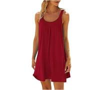 Summer Dresses for Women UK Beach Casual Sleeveless Cover Ups Crewneck Dress with Pockets Ladies Spaghetti Strap Swing Tank Dress Boho Dresses