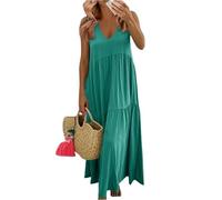 Summer Dresses for Women UK Bohemian Smocked Tiered Long Beach Sun Dresses Sleeveless Solid Maxi Dress Ladies Floral Swing Dress with Spaghetti Straps Plus Size Sky Blue M