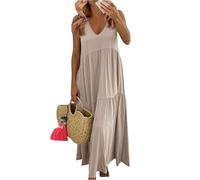 Summer Dresses for Women UK Bohemian Smocked Tiered Long Beach Sun Dresses Sleeveless Solid Maxi Dress Ladies Floral Swing Dress with Spaghetti Straps Plus Size GY2 4XL