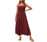 Summer Dresses for Women UK Bohemian Smocked Tiered Long Beach Sun Dresses Sleeveless Solid Maxi Sundress Ladies Floral Swing Sundress with Spaghetti Straps Petite Sexy