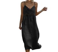 Summer Dresses for Women UK Boho Spaghetti Strap Cotton Dresses Midi V Neck Resort Linen Suspender Dress Solid Casual Lace Sundress Fashion Lightweight Swing Dress Relaxed Fit Spring Vacation Beach