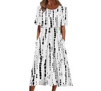 Summer Dresses for Women UK Casual Elegant Dress Midi Dress Boho Dress Loose Butterfly Printing V-Neck Half Sleeve Button Pockets Long Dress Boho Dress Cocktail Holiday Beach Long Dress for Ladies