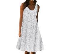 Summer Dresses for Women UK Casual Loose Sun Dresses Plus Size Boho Beach Sundress Vintage Floral Print Sleeveless Dress Holiday Party Dress O-Neck Elegant Dresses Baggy Flowy Tank Dress