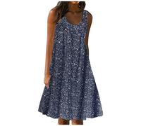 Summer Dresses for Women UK Casual Loose Sun Dresses Plus Size Boho Beach Sundress Vintage Floral Print Sleeveless Dress Holiday Party Dress O-Neck Elegant Dresses Baggy Flowy Tank Dress