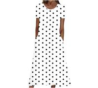 Summer Dresses for Women UK Casual Short Sleeve Polka Dot Dress Ladies Basic Loose Fit Flowy A Line Dresses with Pockets Holiday Lounge Vacation Beachdress