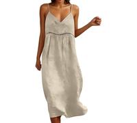 Summer Dresses for Women UK Casual V Neck Spaghetti Strap Dresses Comfortable Solid Color Sleeveless Boho Dress Loose Fit Elegant Style Dress for Ladies Holiday Beach Travel Daily Wear