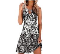 Summer Dresses for Women UK Clearance Casual Sleeveless Keyhole Pleated Ladies Dress with Pocket Sleeveless Halter Loose Beach Ladies Dresses Casual Midi Floral Beach Party Sundress Dresses