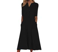 Summer Dresses for Women UK Clearance Floral Printed Loose Short Sleeve Maxi Dress Plus Size with Pockets V-Neck Boho Dress for Beach Holiday Vacation Wedding Guest