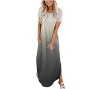 Summer Dresses for Women UK Clearance Maxi Dresses Summer Casual Cross Rounk Neck Short Sleeve Slit Vacation Beach Ladies Maxi Dresses Long Dress Plus Size Petite Sexy Dress UK Size Gray
